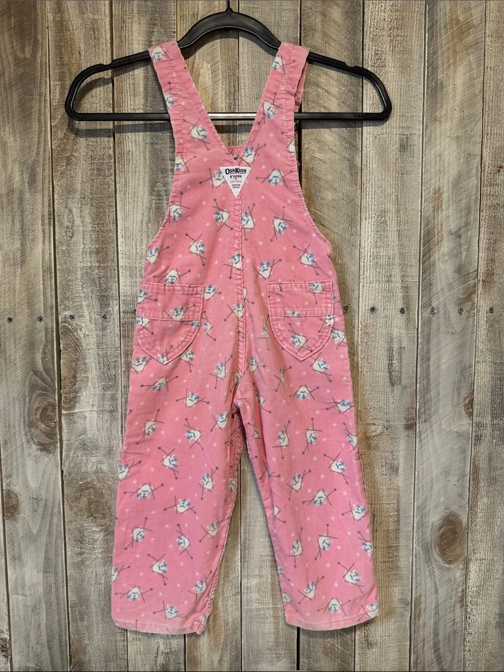 Vtg 90’s OshKosh B'gosh Pink Floral Corduroy Overalls Skiing Bunny size 4T